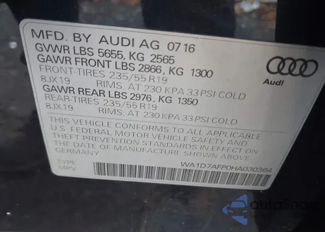 2017 Audi Q5 3.0T Premium Plus из США, поврежденный, VIN WA1D7AFP0HA030364